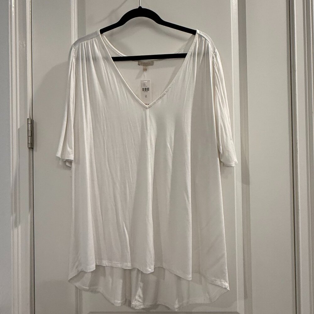 ANTHROPOLOGIE BORDEAUX FLUTTER SLEEVE VNECK IVORY TOP